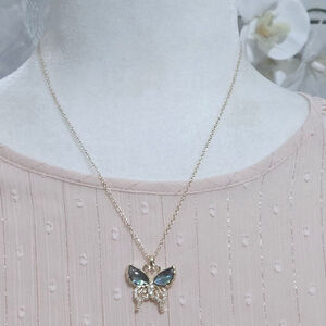 Gold Filled Rhinestone Butterfly Pendant Gold Tone Necklace